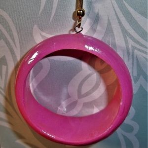 Large Thick Bright PINK 80's BOHO Wooden Hoop Earrings